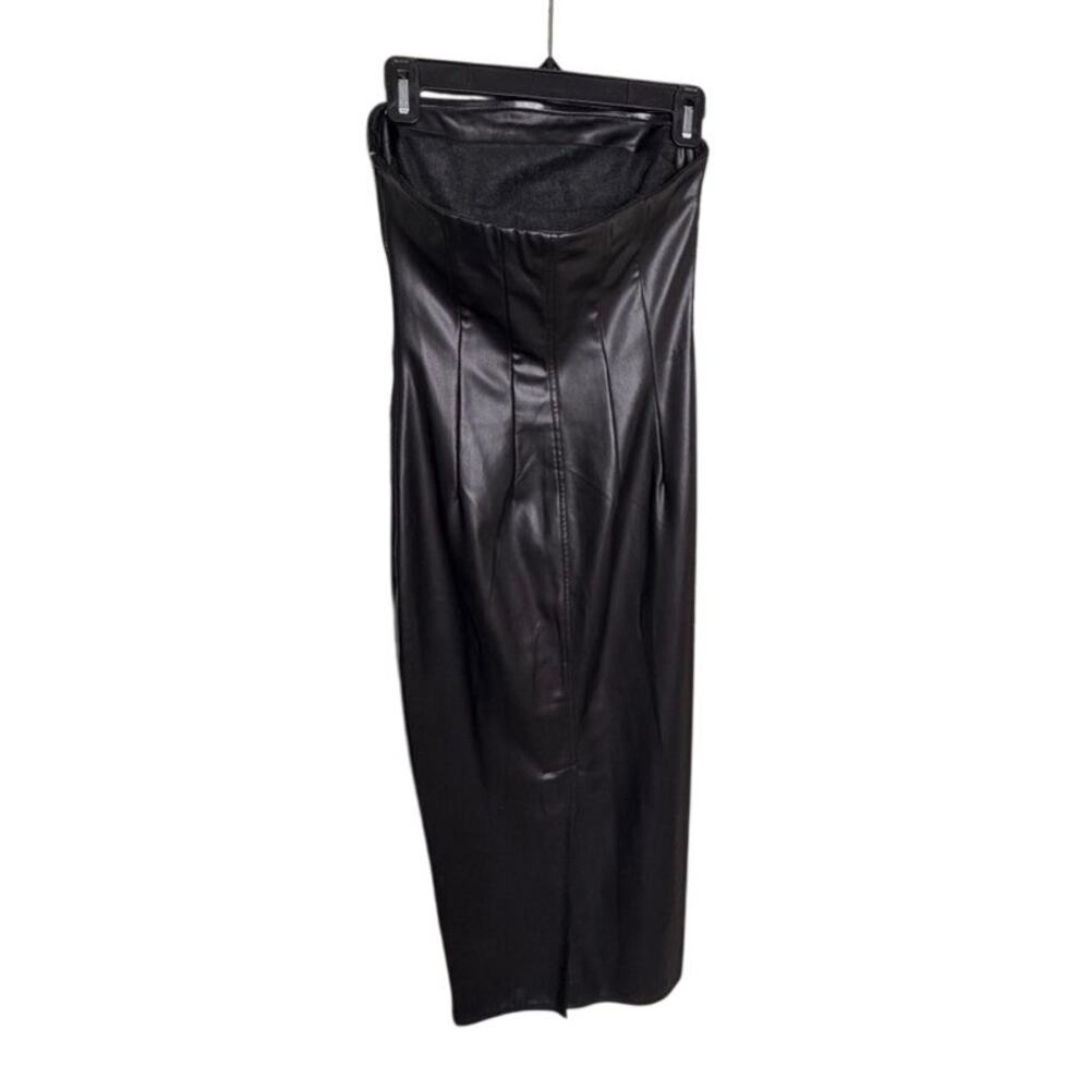 Zara Black Faux Leather Strapless Midi Dress XS - Picture 3 of 9